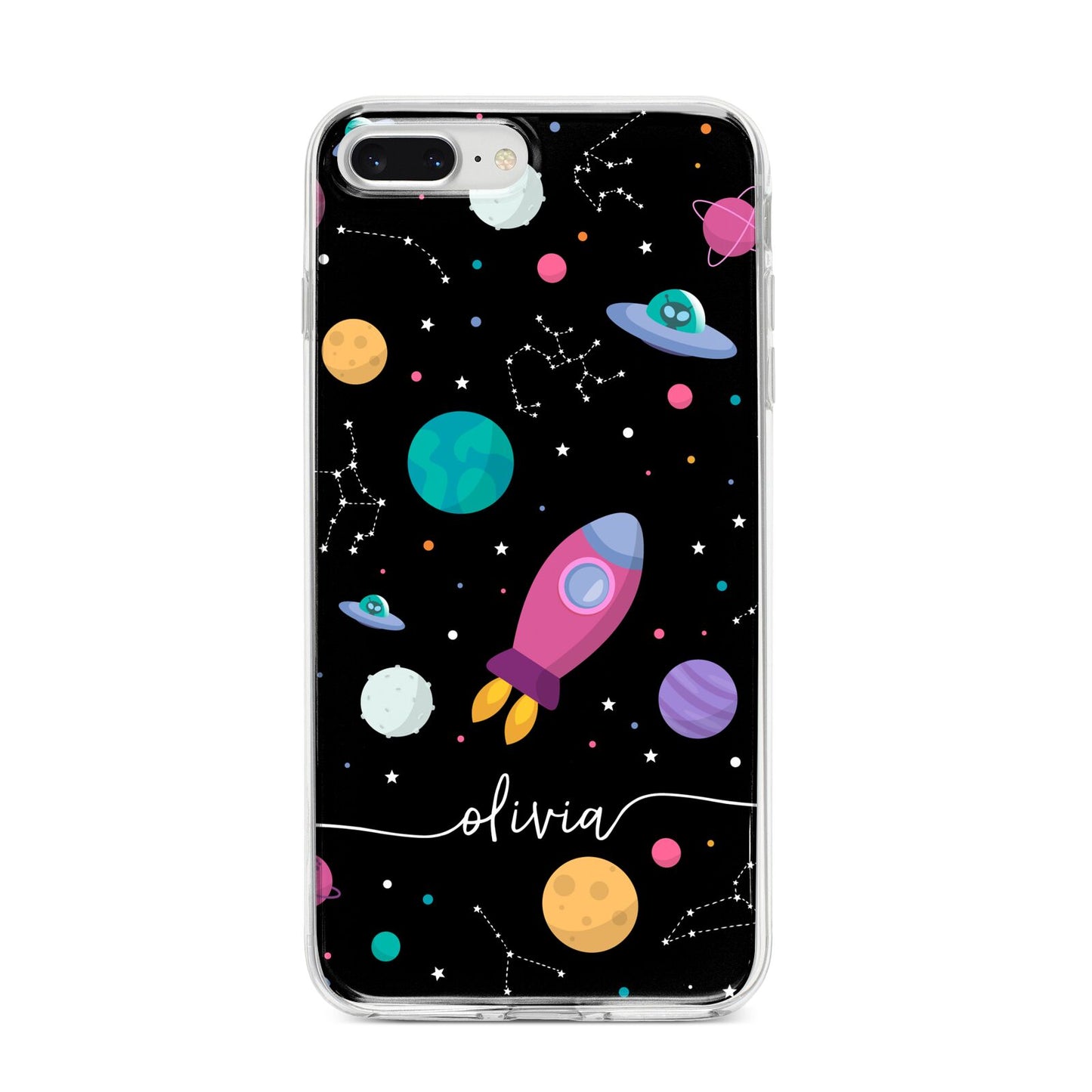 Galaxy Artwork with Name iPhone 8 Plus Bumper Case on Silver iPhone