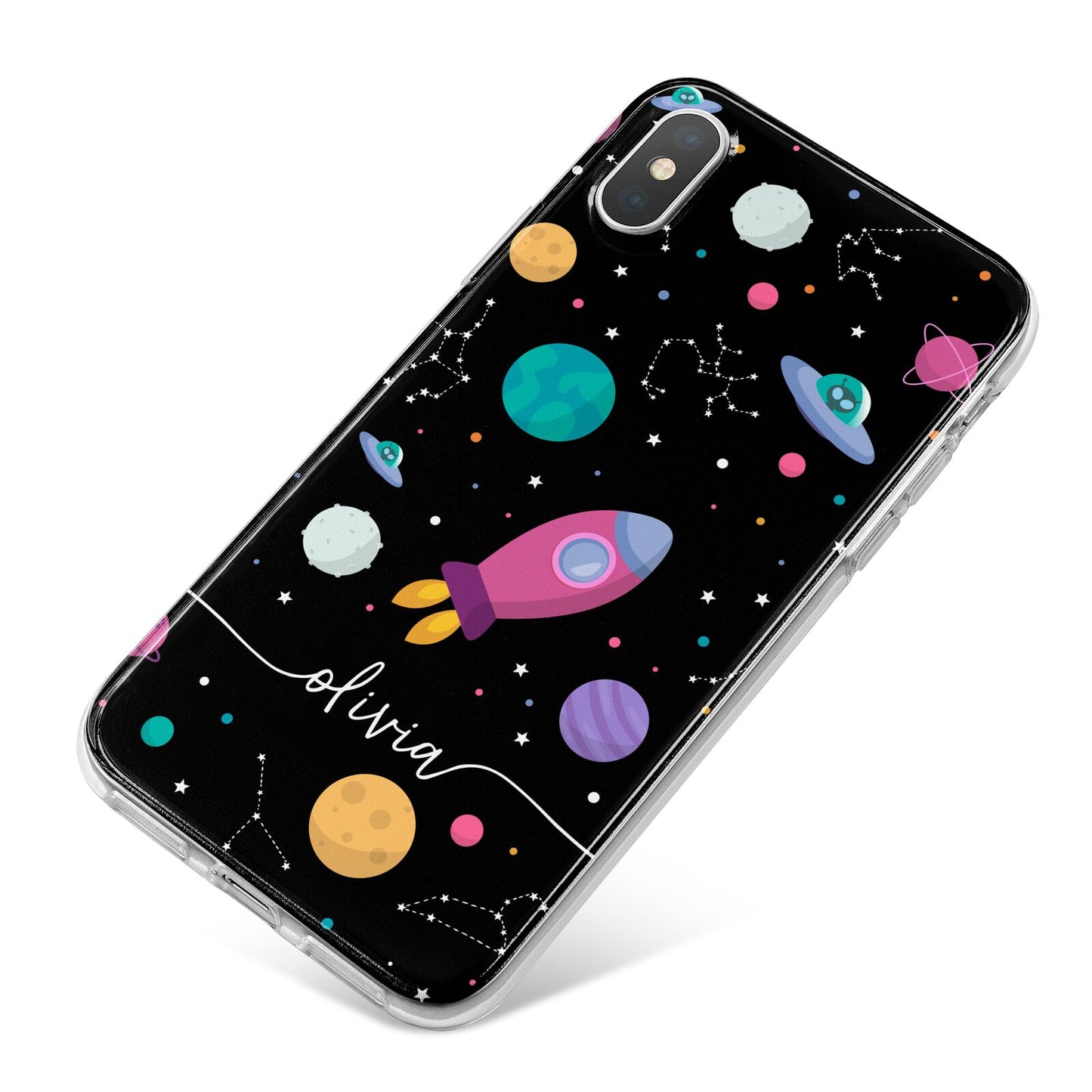Galaxy Artwork with Name iPhone X Bumper Case on Silver iPhone