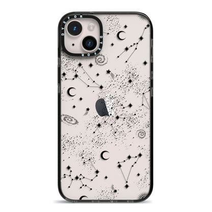 Galaxy Constellation iPhone 14 Plus Black Impact Case on Silver phone