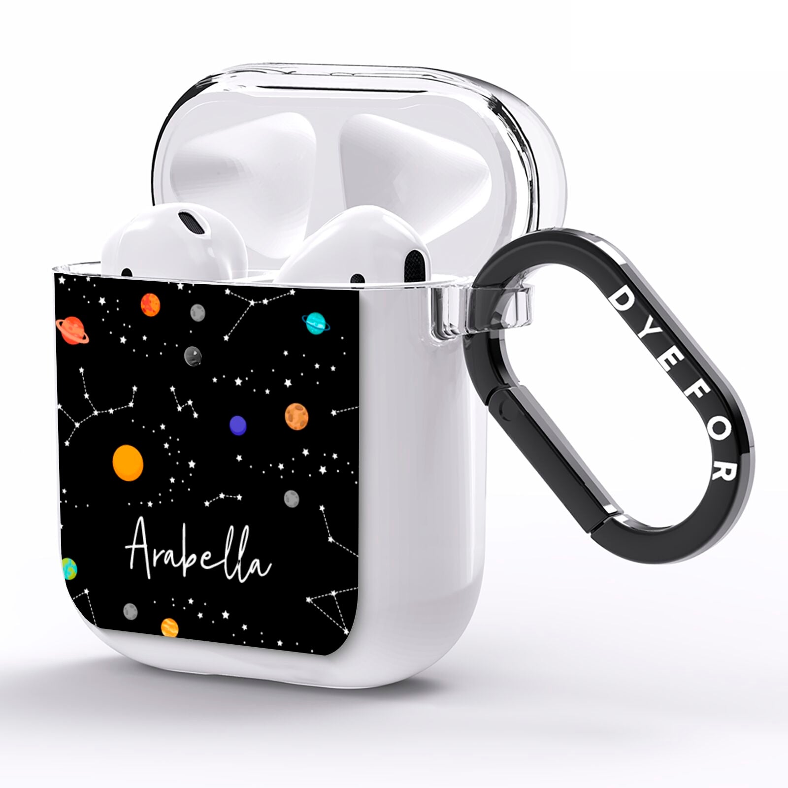 Galaxy Scene with Name AirPods Clear Case Side Image