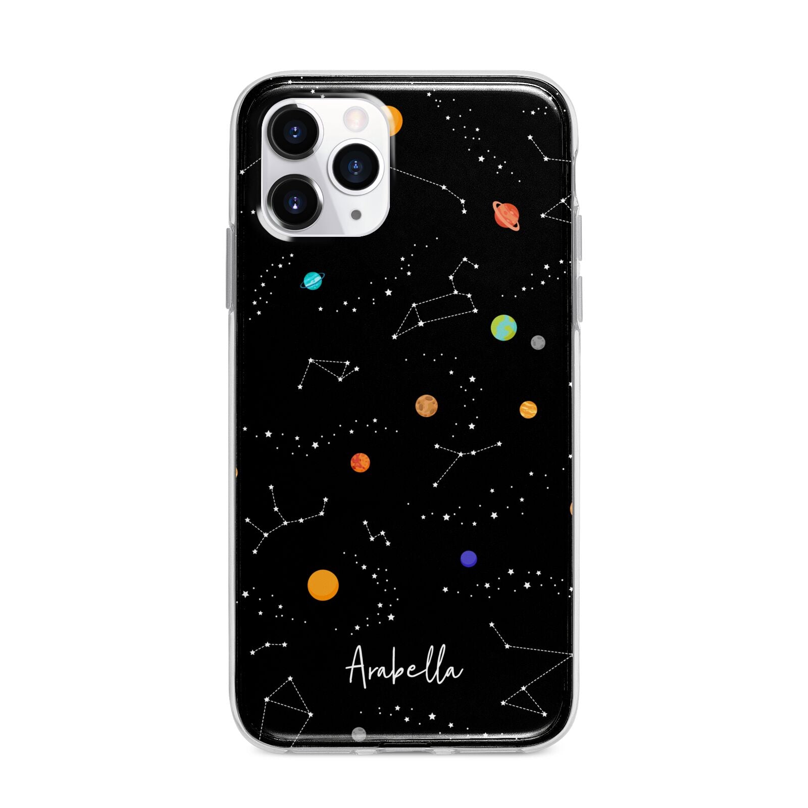 Galaxy Scene with Name Apple iPhone 11 Pro Max in Silver with Bumper Case