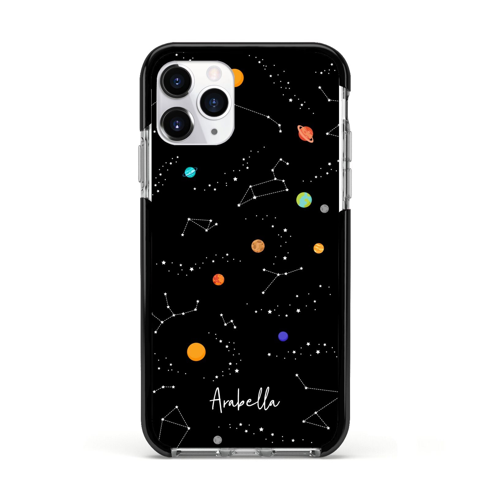 Galaxy Scene with Name Apple iPhone 11 Pro in Silver with Black Impact Case