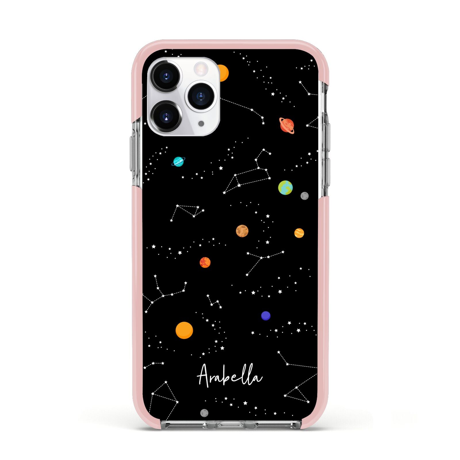 Galaxy Scene with Name Apple iPhone 11 Pro in Silver with Pink Impact Case