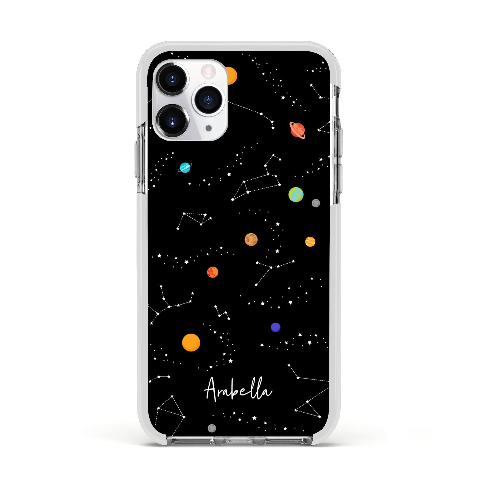 Galaxy Scene with Name Apple iPhone 11 Pro in Silver with White Impact Case