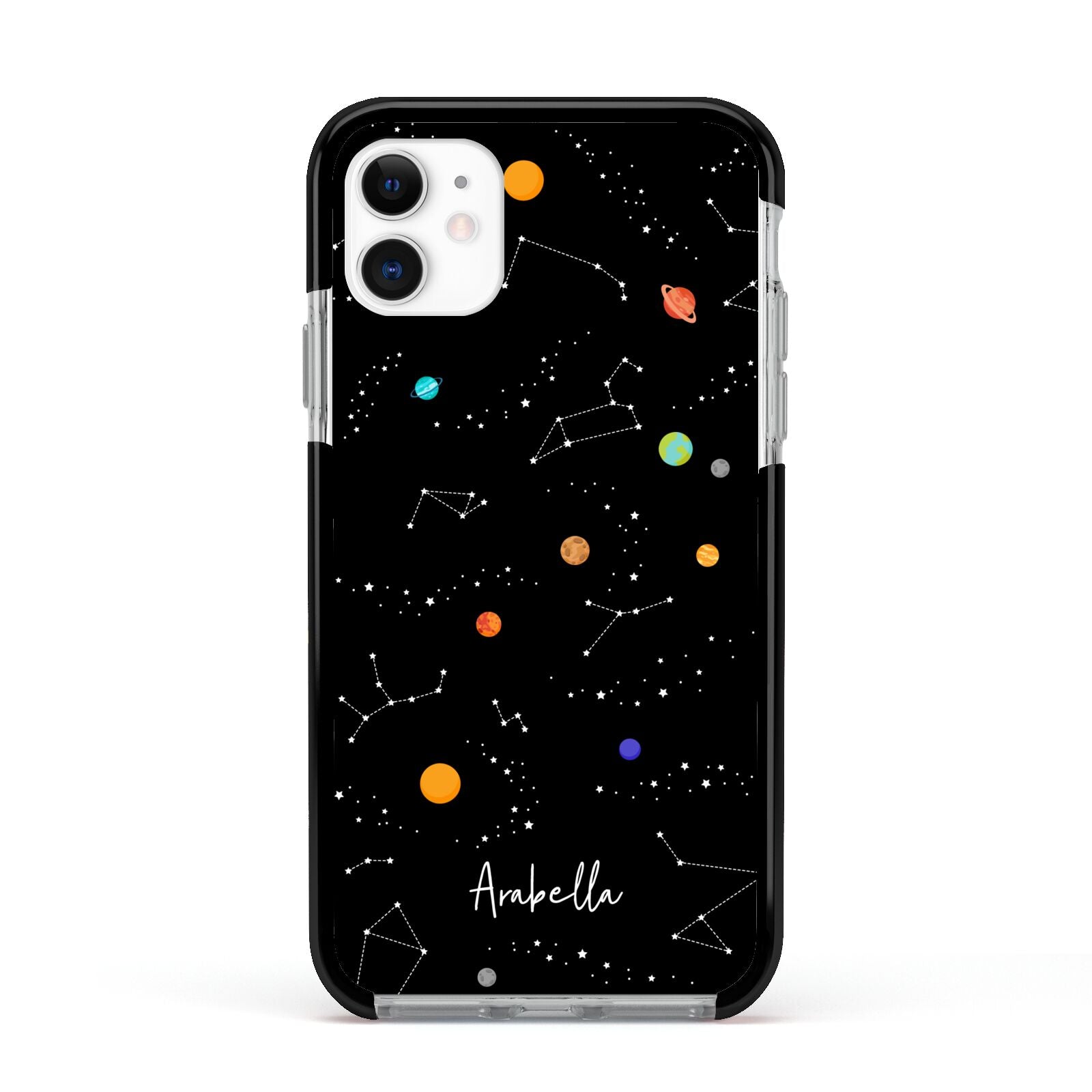 Galaxy Scene with Name Apple iPhone 11 in White with Black Impact Case