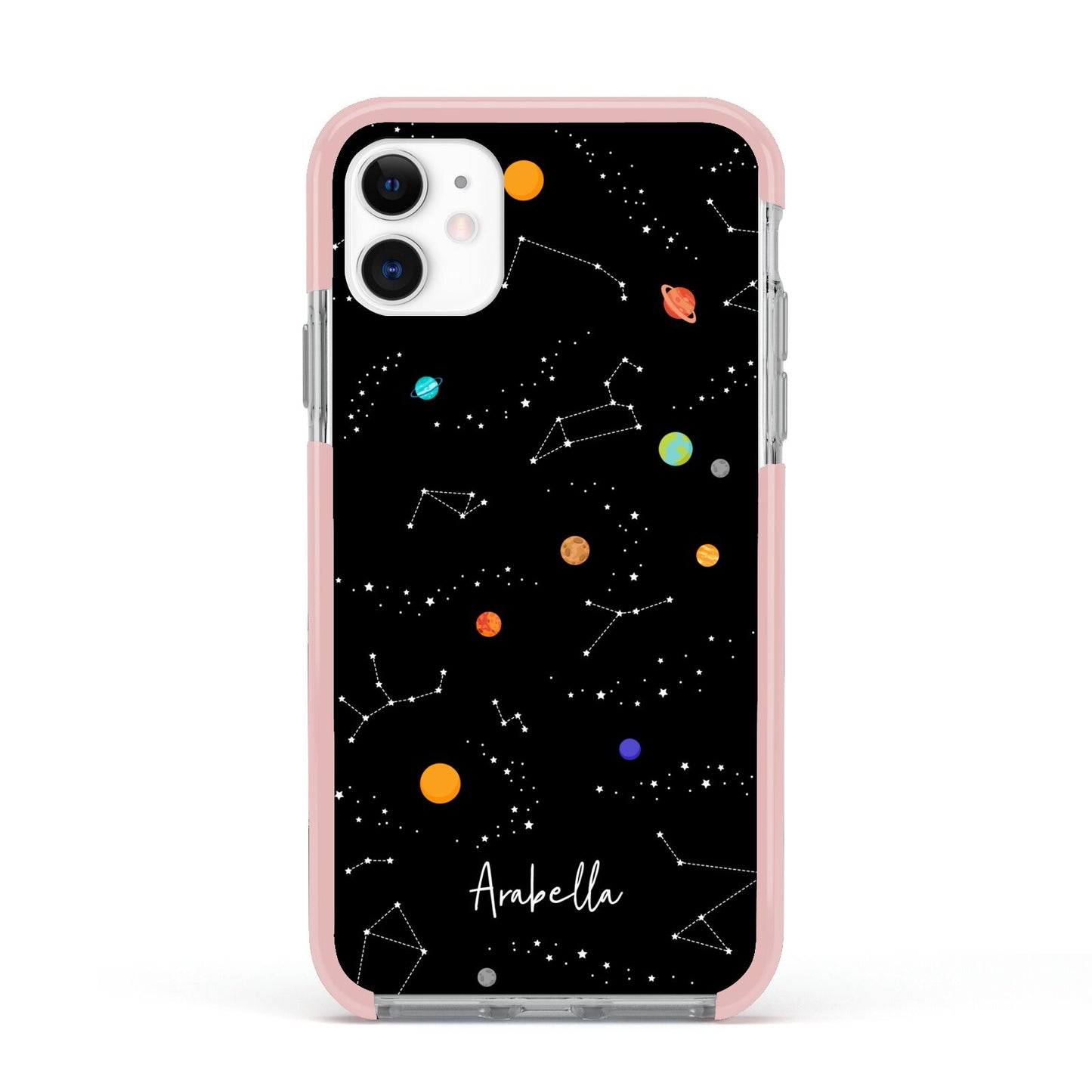 Galaxy Scene with Name Apple iPhone 11 in White with Pink Impact Case