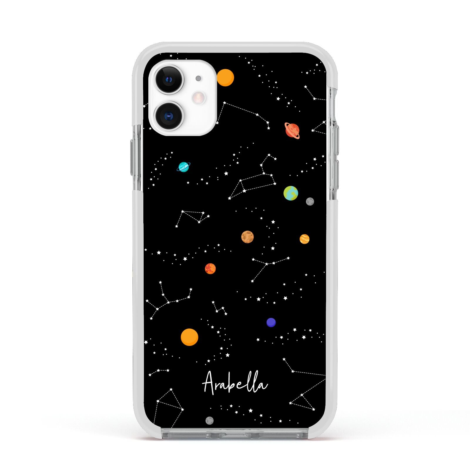 Galaxy Scene with Name Apple iPhone 11 in White with White Impact Case