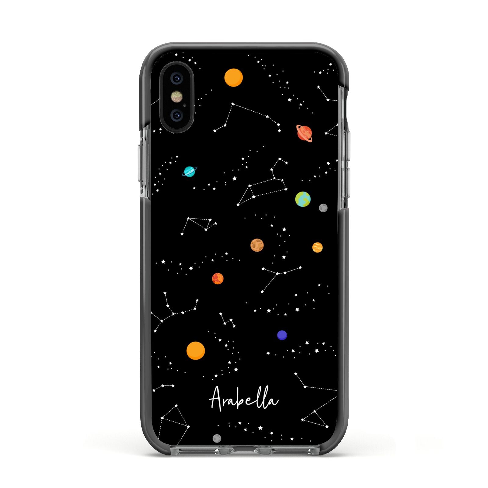 Galaxy Scene with Name Apple iPhone Xs Impact Case Black Edge on Black Phone