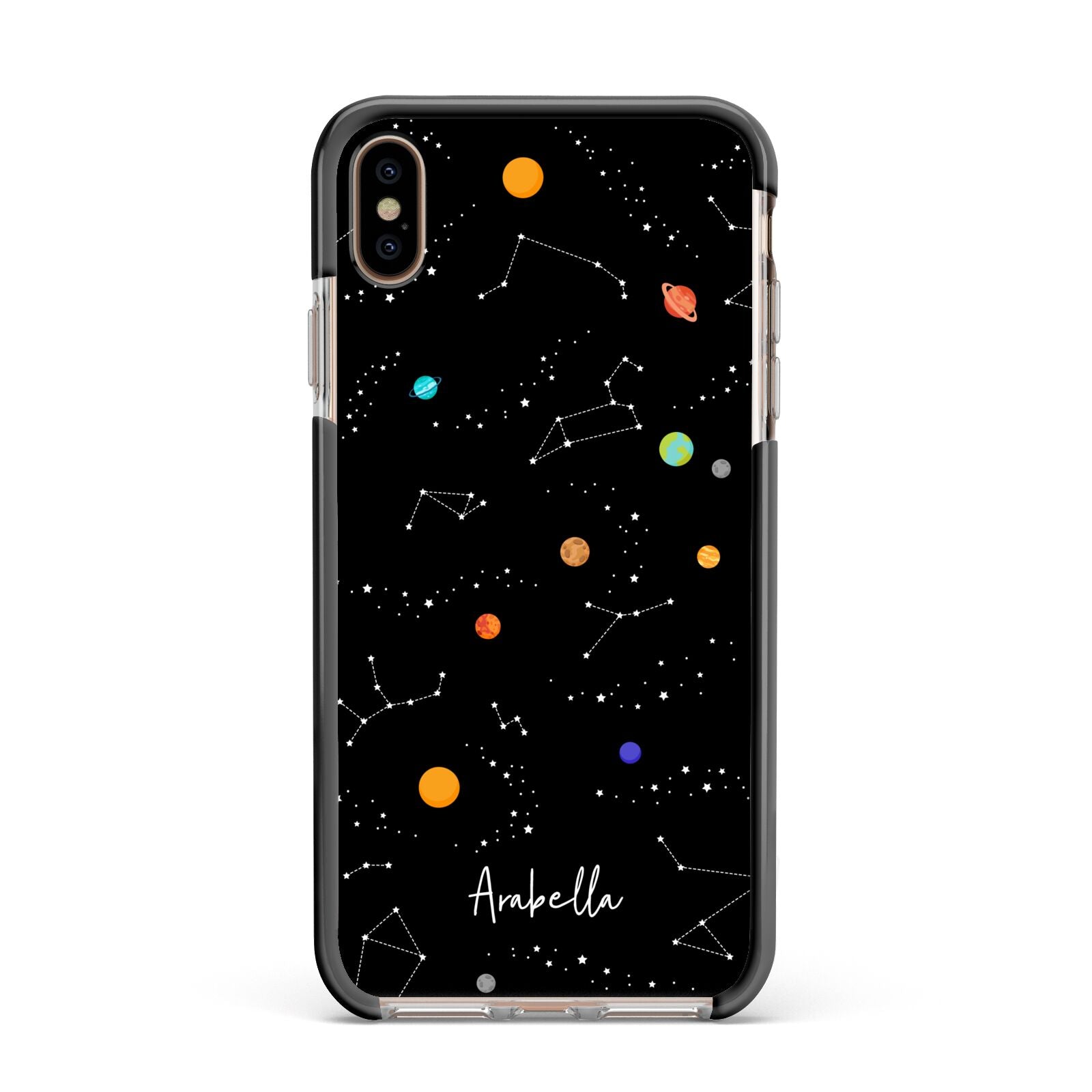 Galaxy Scene with Name Apple iPhone Xs Max Impact Case Black Edge on Gold Phone