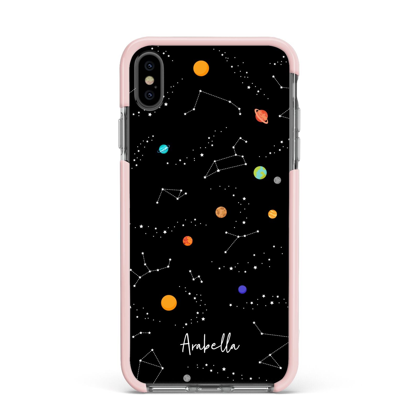 Galaxy Scene with Name Apple iPhone Xs Max Impact Case Pink Edge on Black Phone