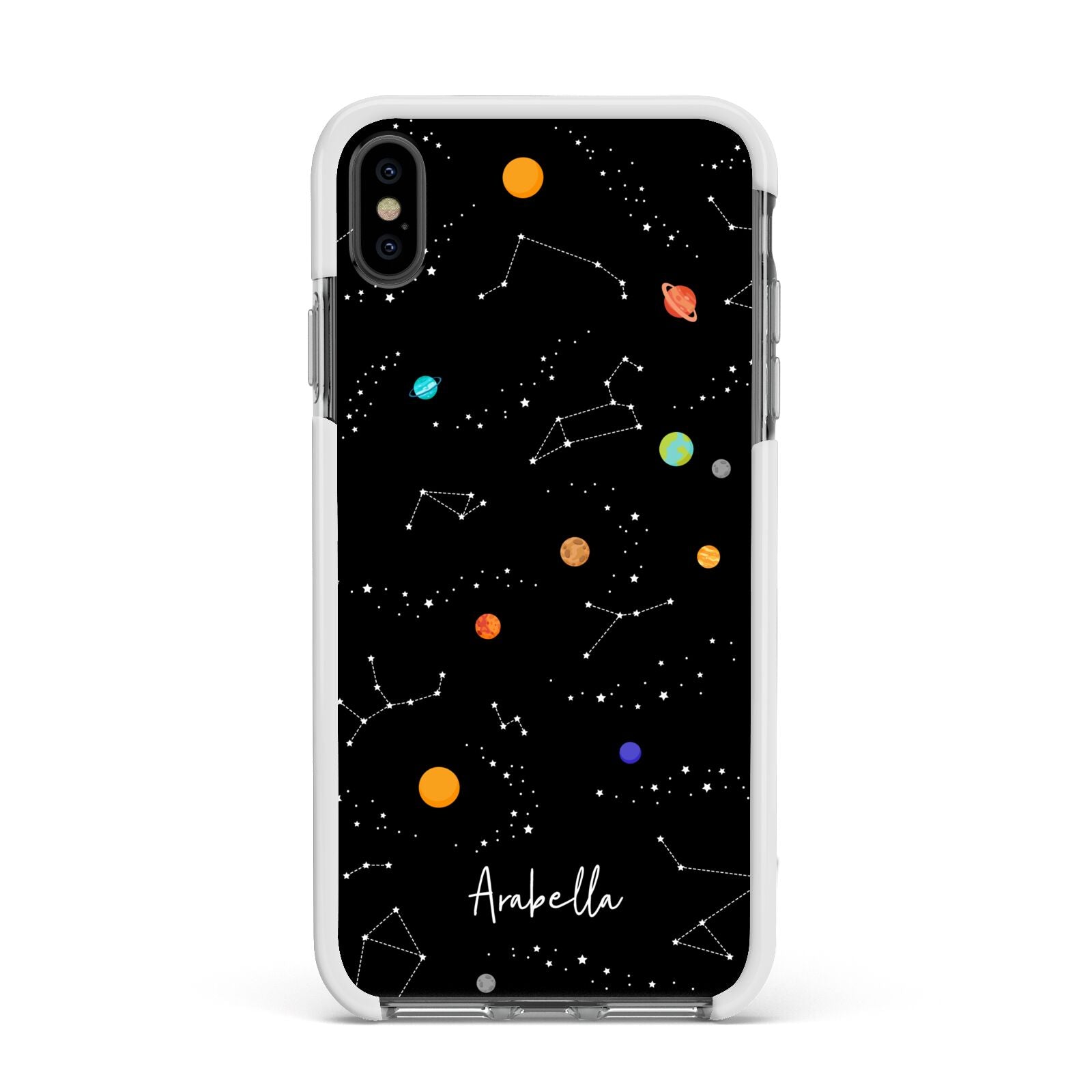 Galaxy Scene with Name Apple iPhone Xs Max Impact Case White Edge on Black Phone