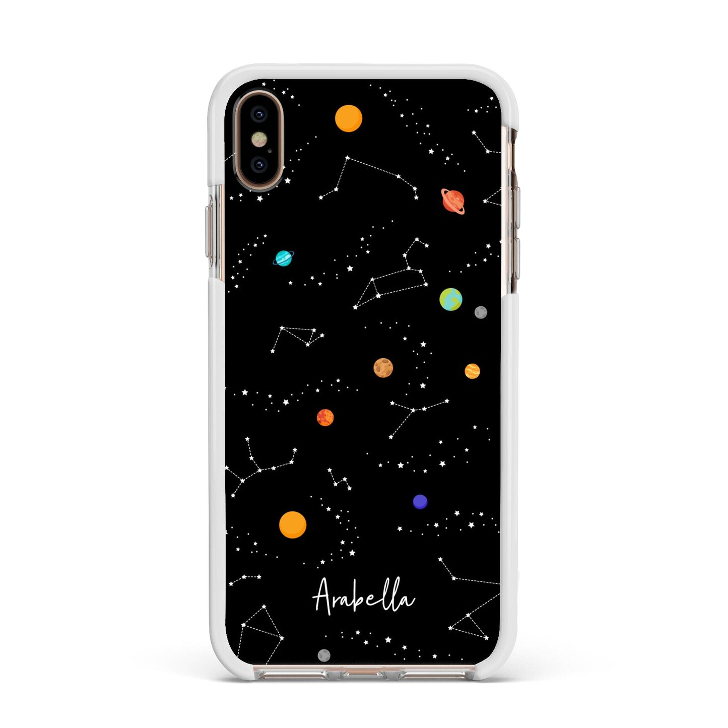 Galaxy Scene with Name Apple iPhone Xs Max Impact Case White Edge on Gold Phone