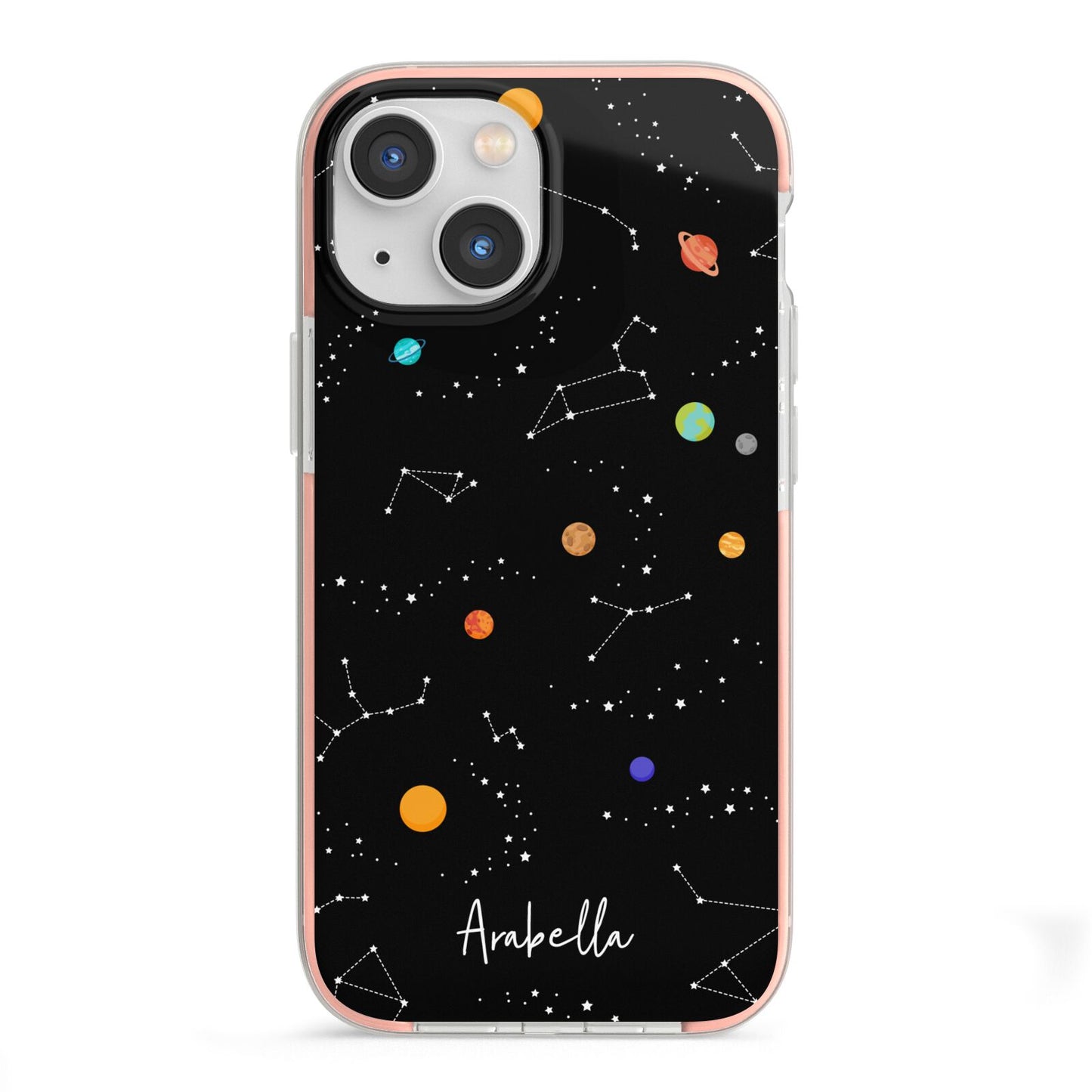 Galaxy Scene with Name iPhone 13 Mini TPU Impact Case with Pink Edges