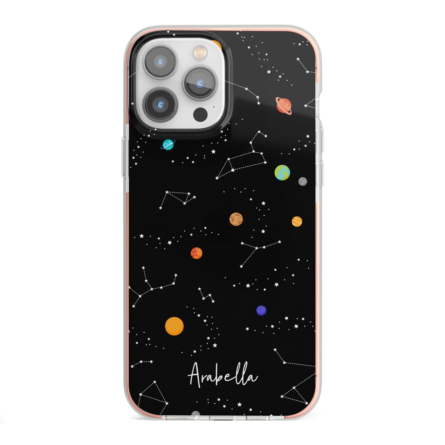 Galaxy Scene with Name iPhone 13 Pro Max TPU Impact Case with Pink Edges