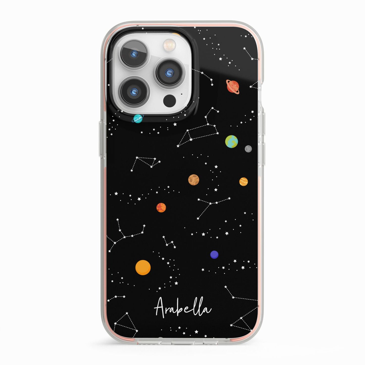 Galaxy Scene with Name iPhone 13 Pro TPU Impact Case with Pink Edges