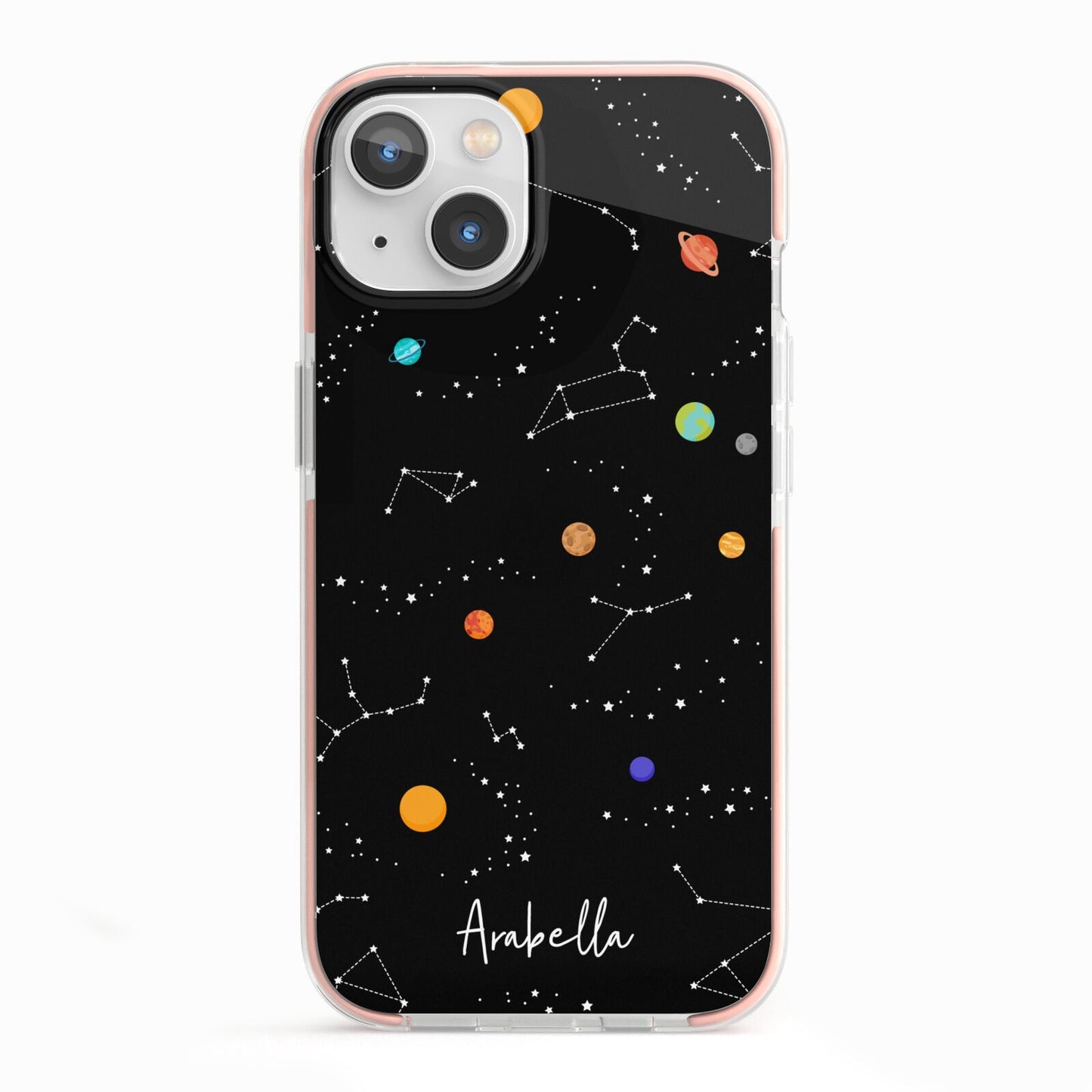 Galaxy Scene with Name iPhone 13 TPU Impact Case with Pink Edges