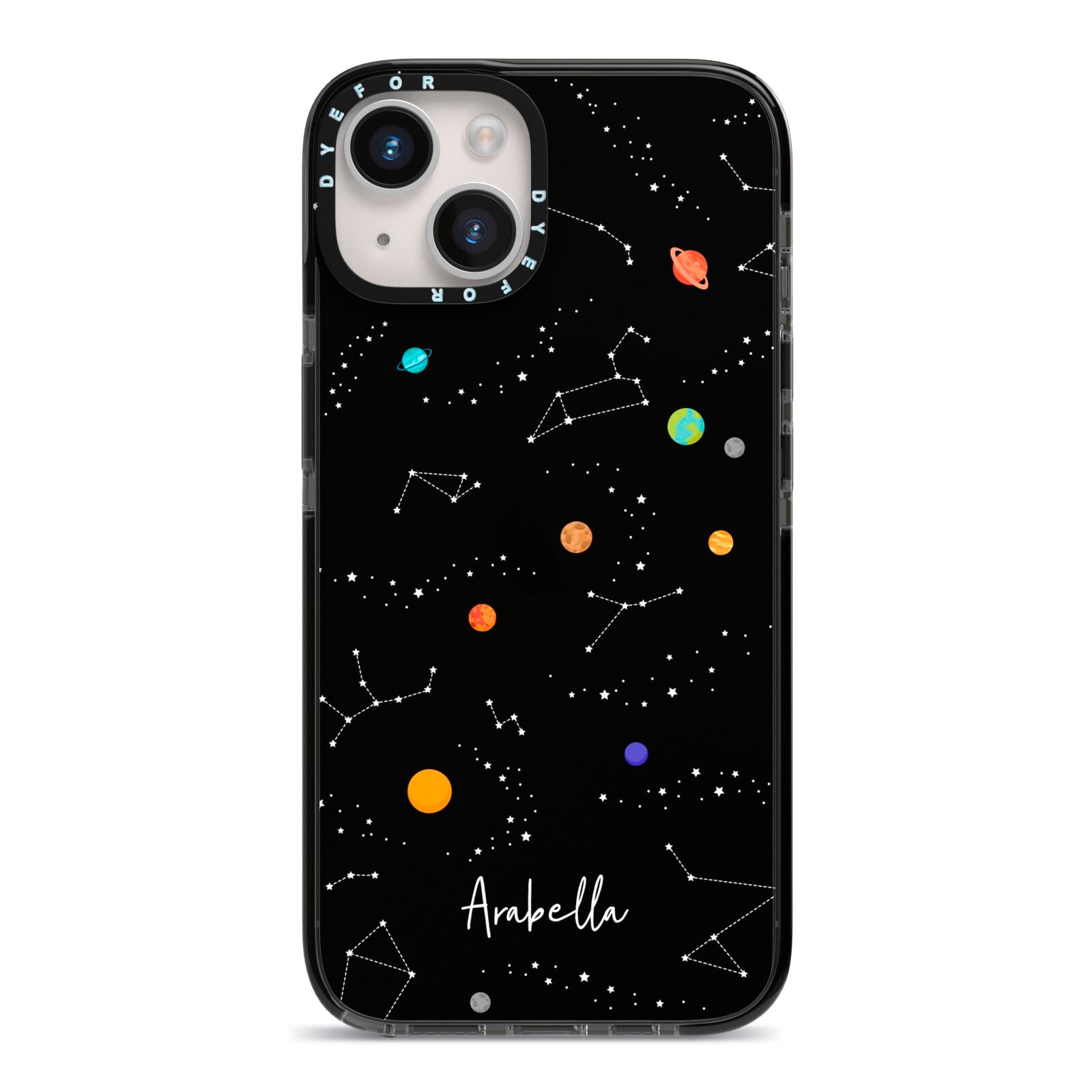 Galaxy Scene with Name iPhone 14 Black Impact Case on Silver phone