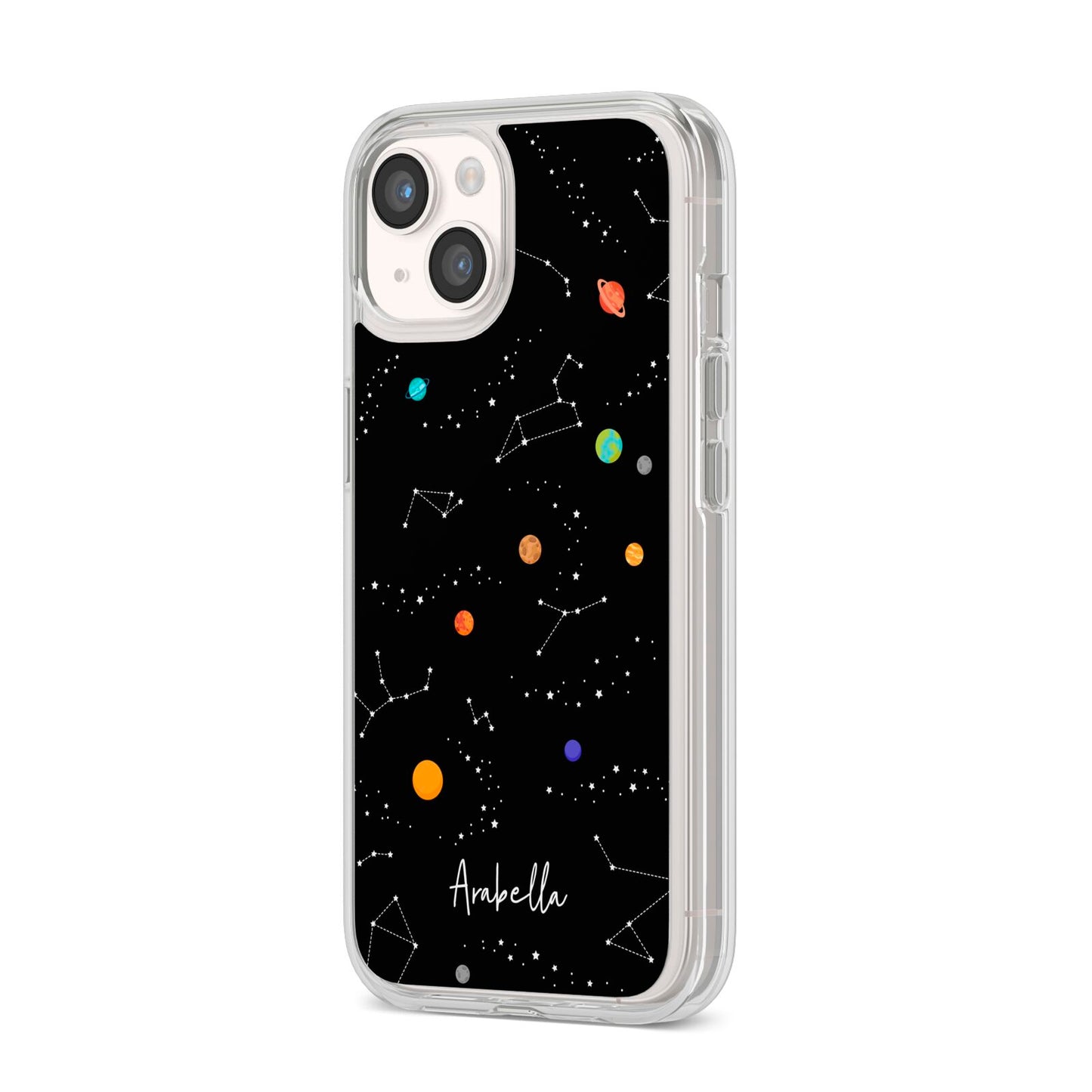 Galaxy Scene with Name iPhone 14 Clear Tough Case Starlight Angled Image