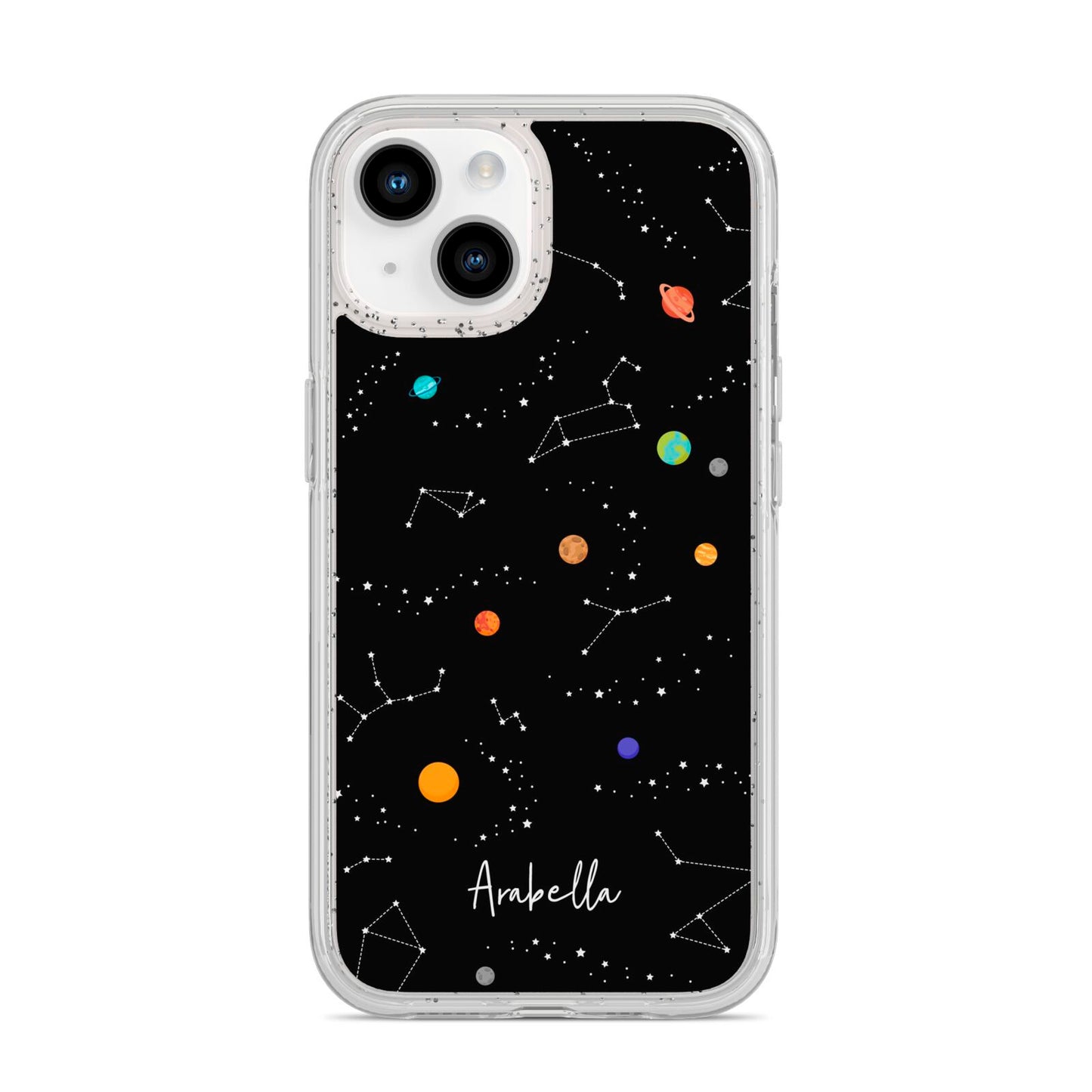Galaxy Scene with Name iPhone 14 Glitter Tough Case Starlight