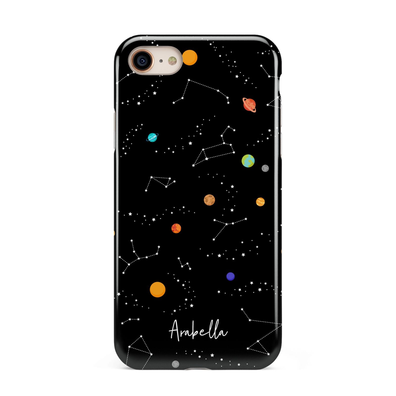 Galaxy Scene with Name iPhone 8 3D Tough Case on Gold Phone