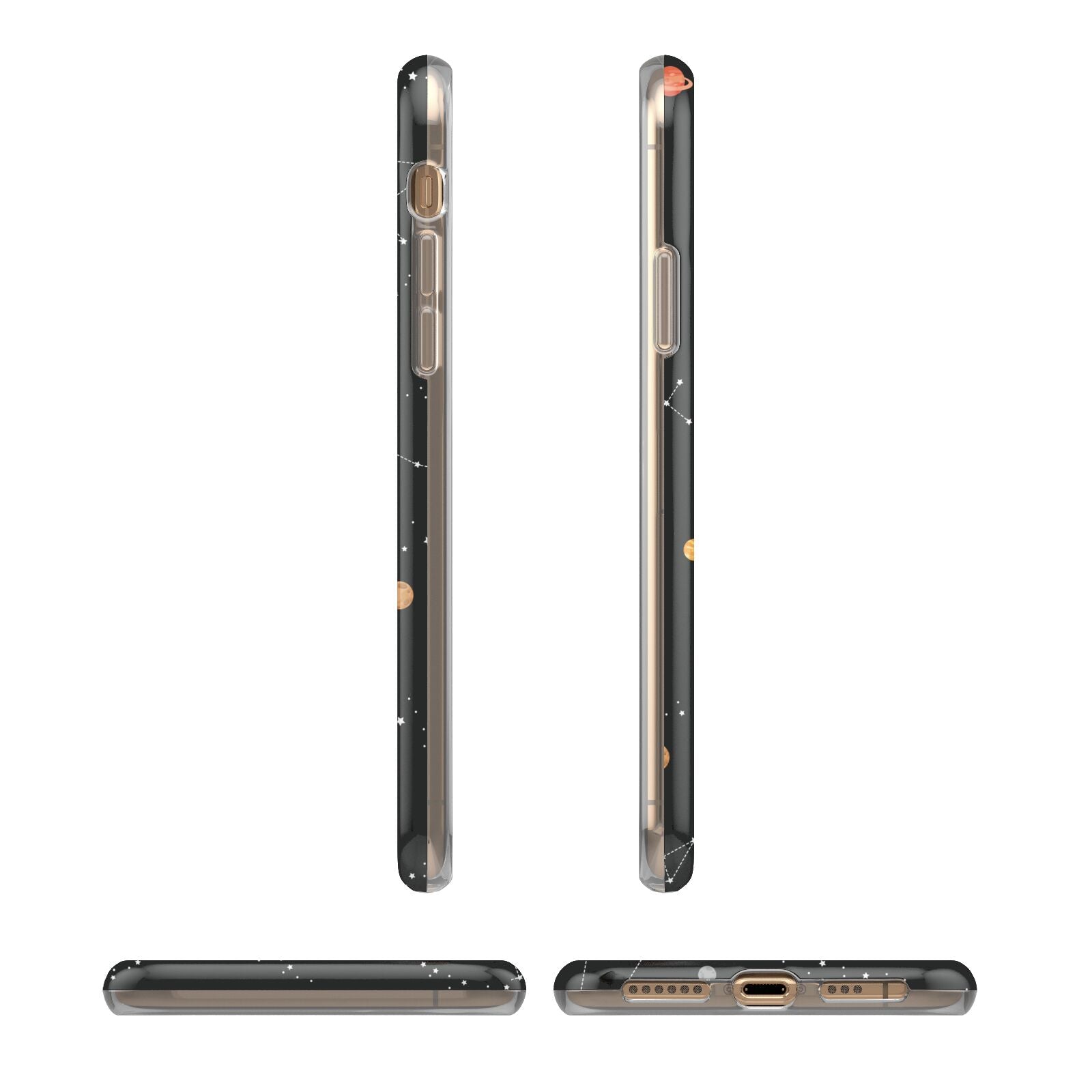 Galaxy Scene with Name iPhone XS 3D Tough Case in Gold Angled Images