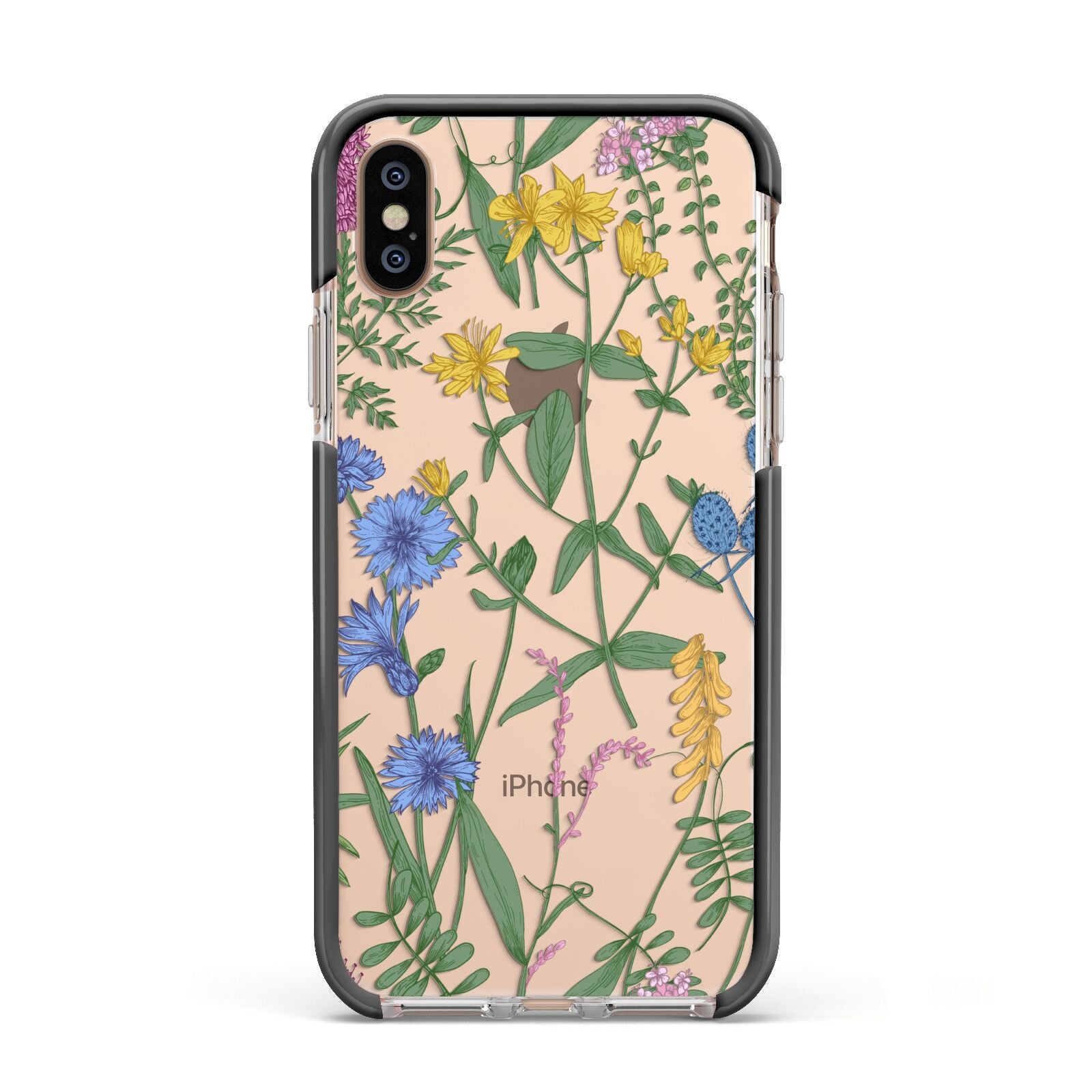 Garden Florals Apple iPhone Xs Impact Case Black Edge on Gold Phone