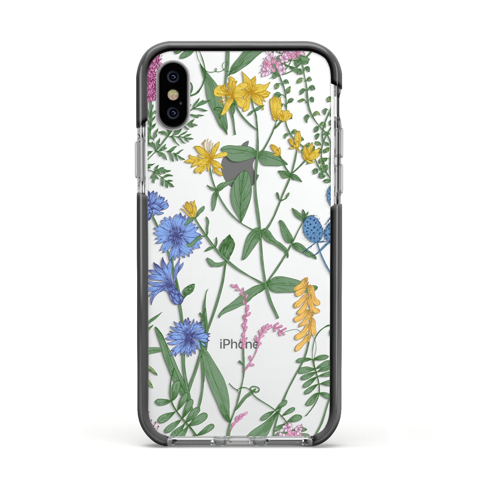 Garden Florals Apple iPhone Xs Impact Case Black Edge on Silver Phone