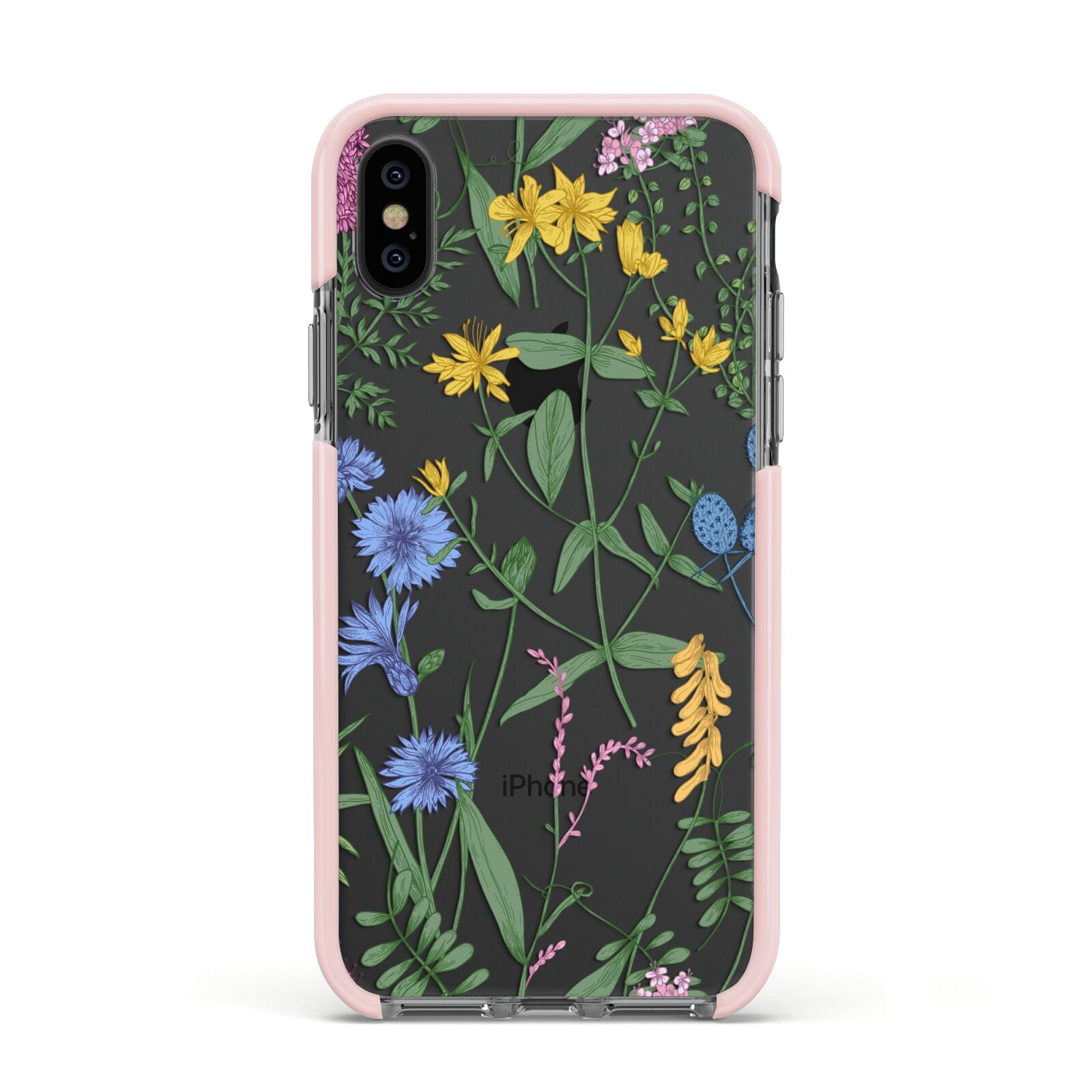 Garden Florals Apple iPhone Xs Impact Case Pink Edge on Black Phone