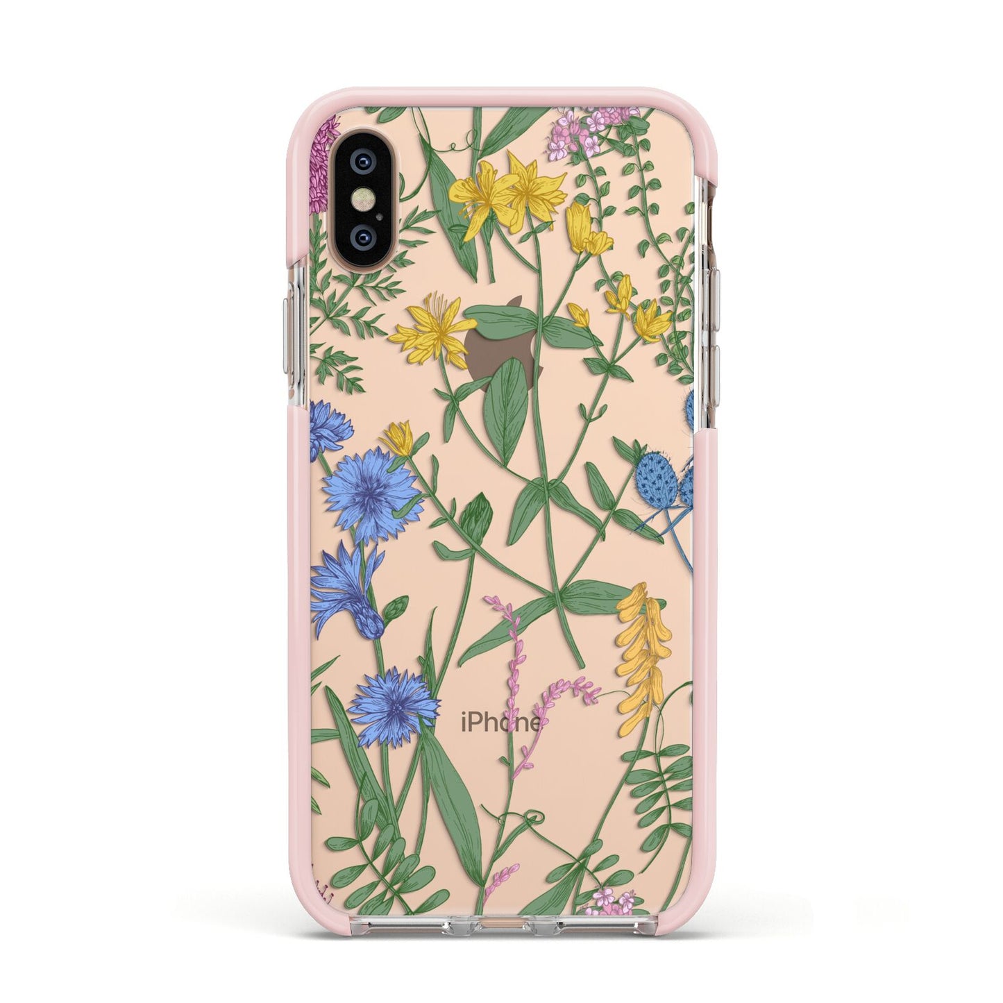 Garden Florals Apple iPhone Xs Impact Case Pink Edge on Gold Phone
