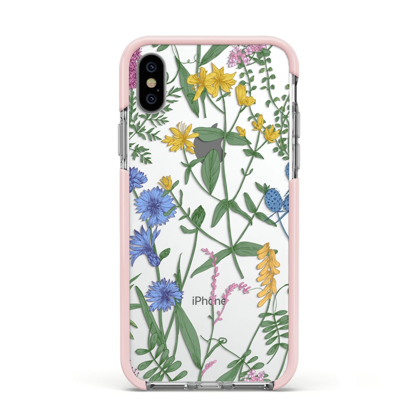 Garden Florals Apple iPhone Xs Impact Case Pink Edge on Silver Phone