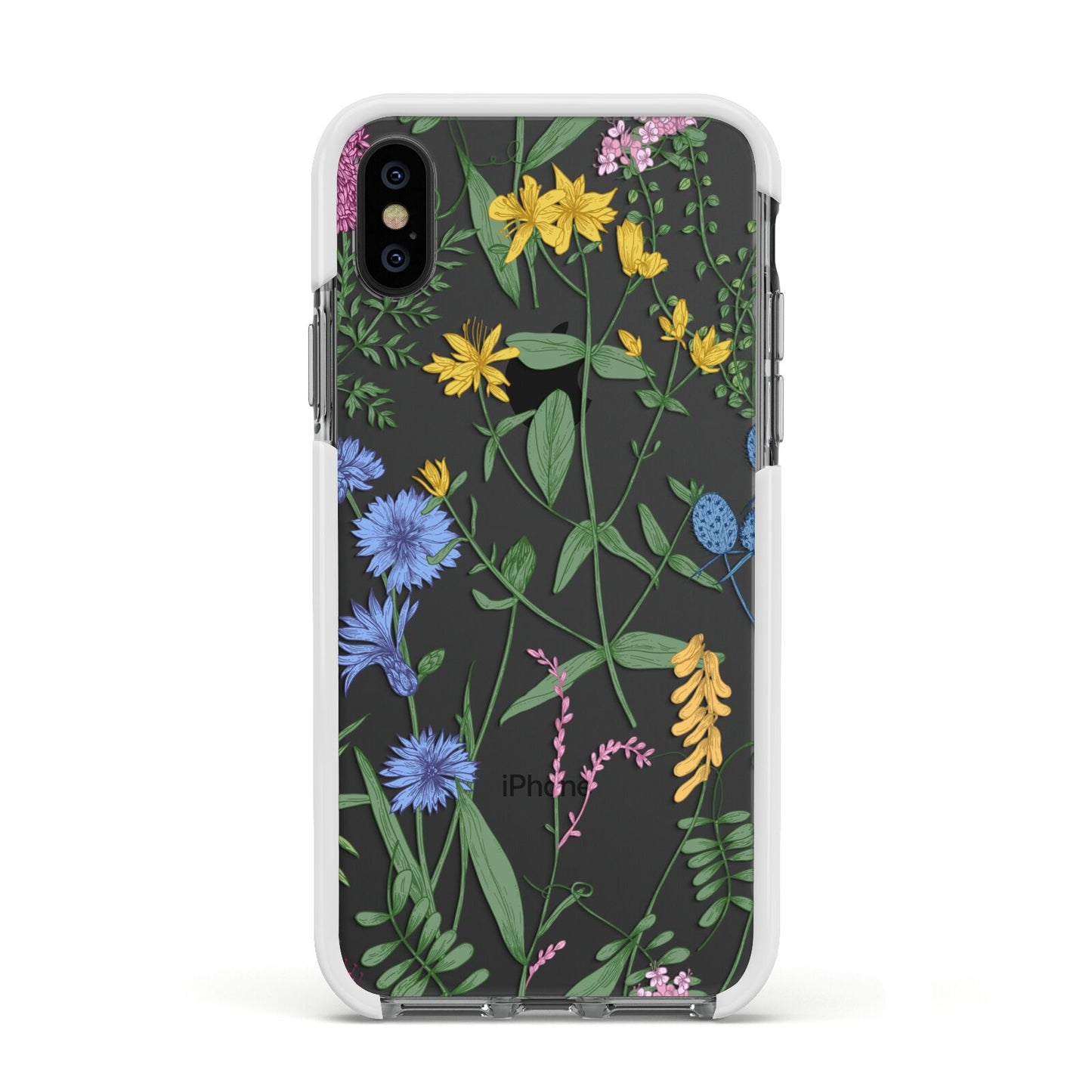 Garden Florals Apple iPhone Xs Impact Case White Edge on Black Phone