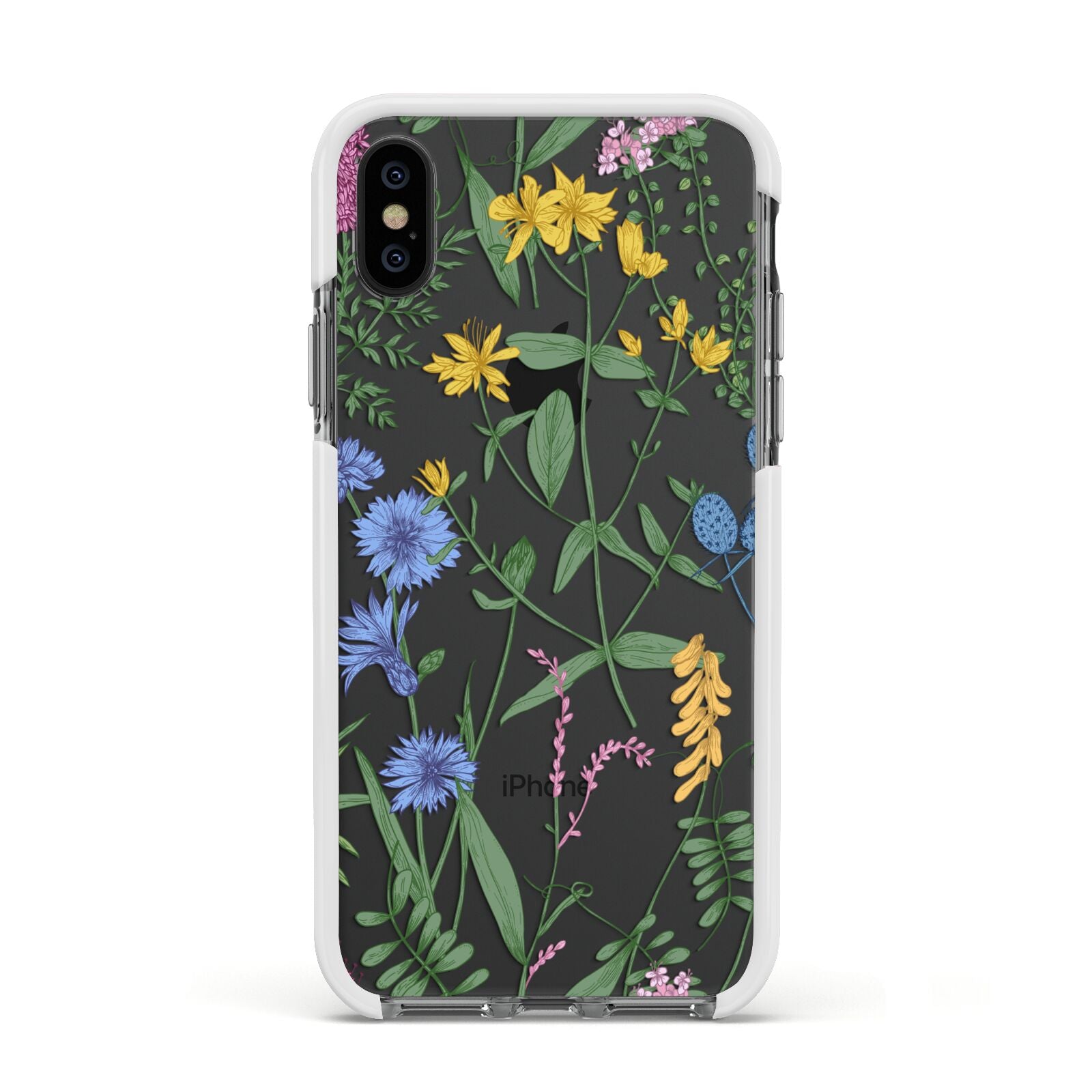 Garden Florals Apple iPhone Xs Impact Case White Edge on Black Phone