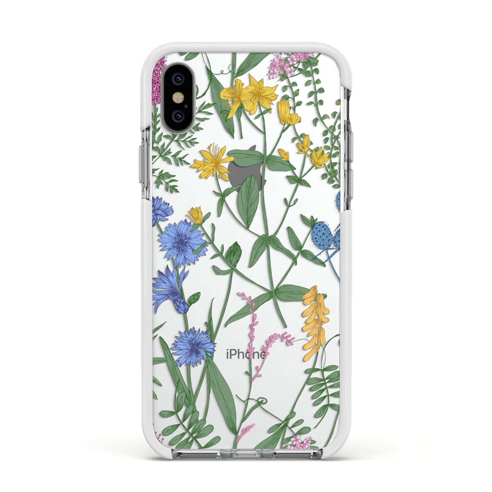 Garden Florals Apple iPhone Xs Impact Case White Edge on Silver Phone