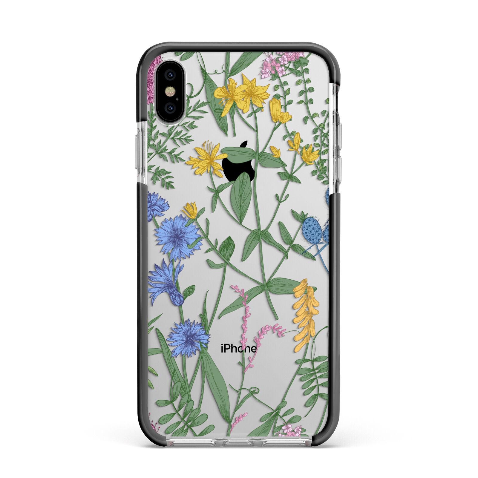 Garden Florals Apple iPhone Xs Max Impact Case Black Edge on Silver Phone