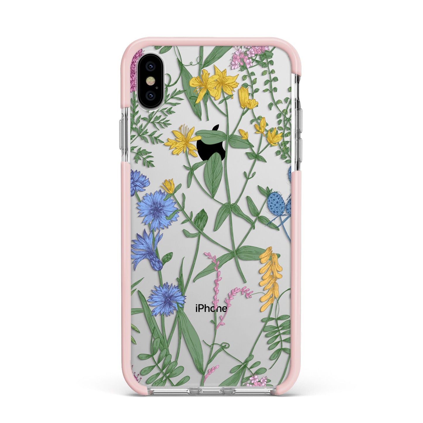 Garden Florals Apple iPhone Xs Max Impact Case Pink Edge on Silver Phone
