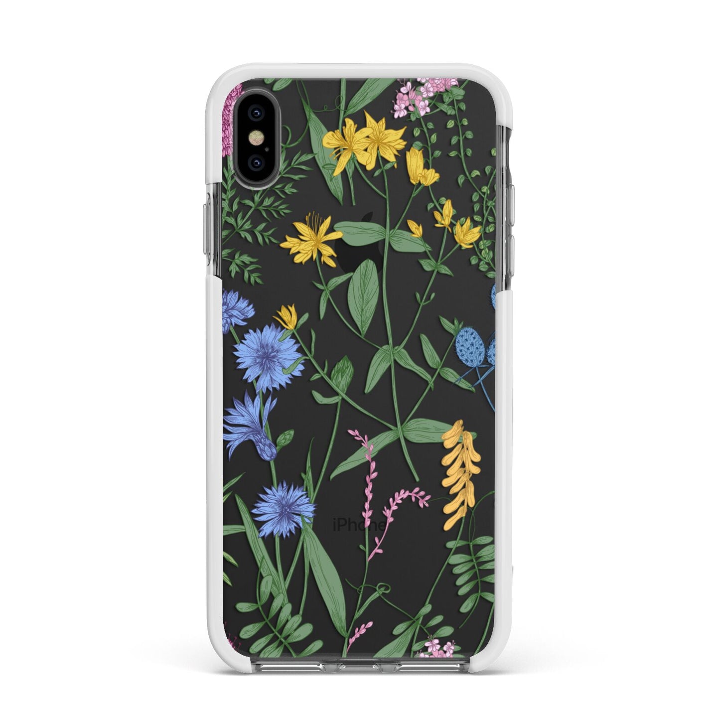 Garden Florals Apple iPhone Xs Max Impact Case White Edge on Black Phone