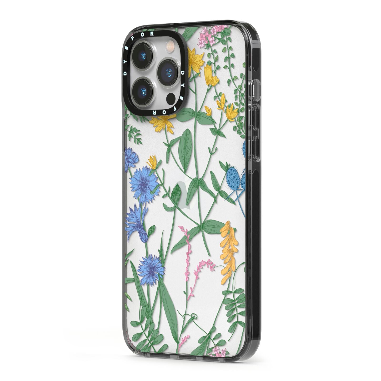 Garden Florals iPhone 13 Pro Max Black Impact Case Side Angle on Silver phone