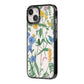 Garden Florals iPhone 14 Black Impact Case Side Angle on Silver phone