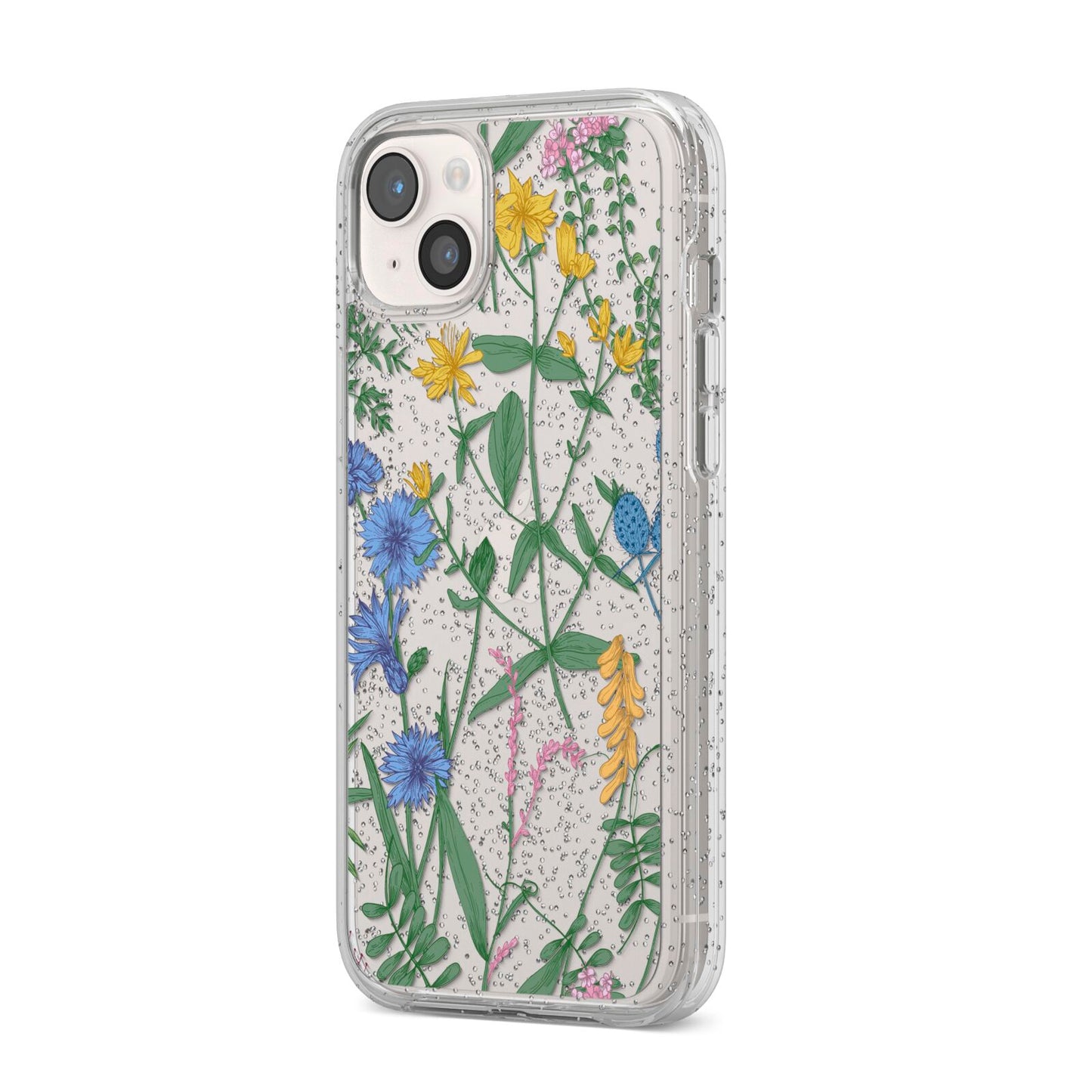 Garden Florals iPhone 14 Plus Glitter Tough Case Starlight Angled Image