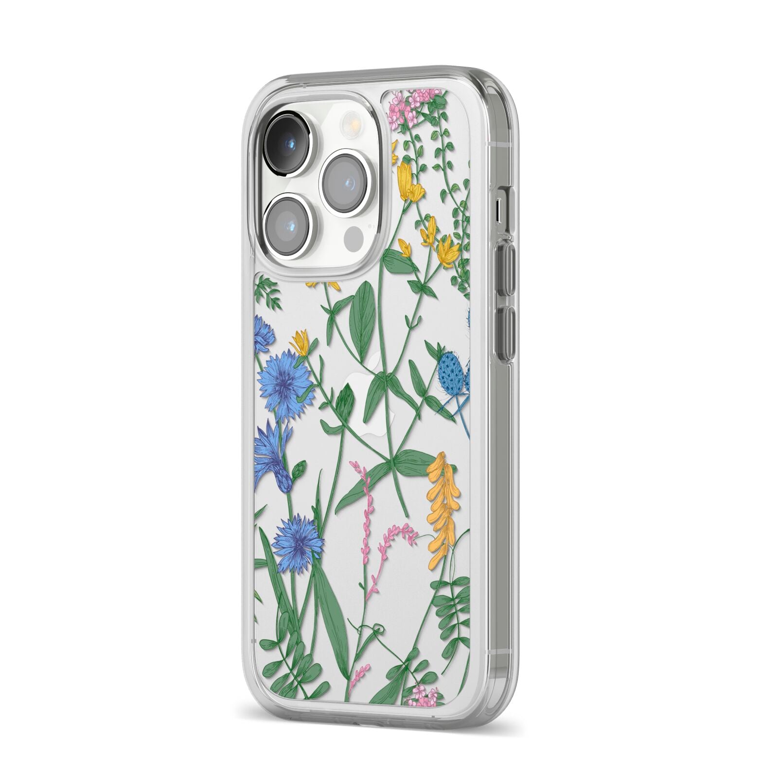 Garden Florals iPhone 14 Pro Clear Tough Case Silver Angled Image