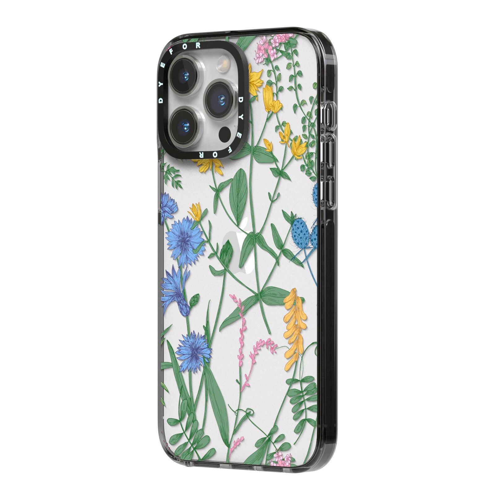Garden Florals iPhone 14 Pro Max Black Impact Case Side Angle on Silver phone
