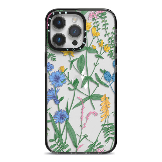 Garden Florals iPhone 14 Pro Max Black Impact Case on Silver phone