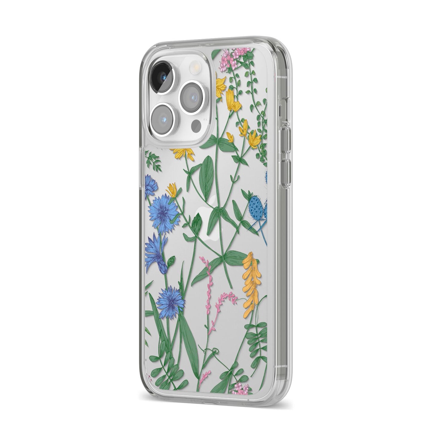Garden Florals iPhone 14 Pro Max Clear Tough Case Silver Angled Image