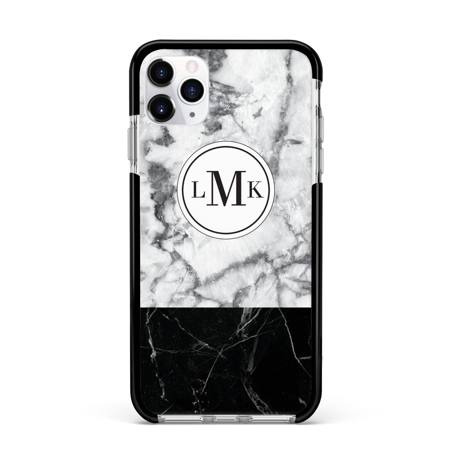 Geometric Marble Initials Personalised Apple iPhone 11 Pro Max in Silver with Black Impact Case