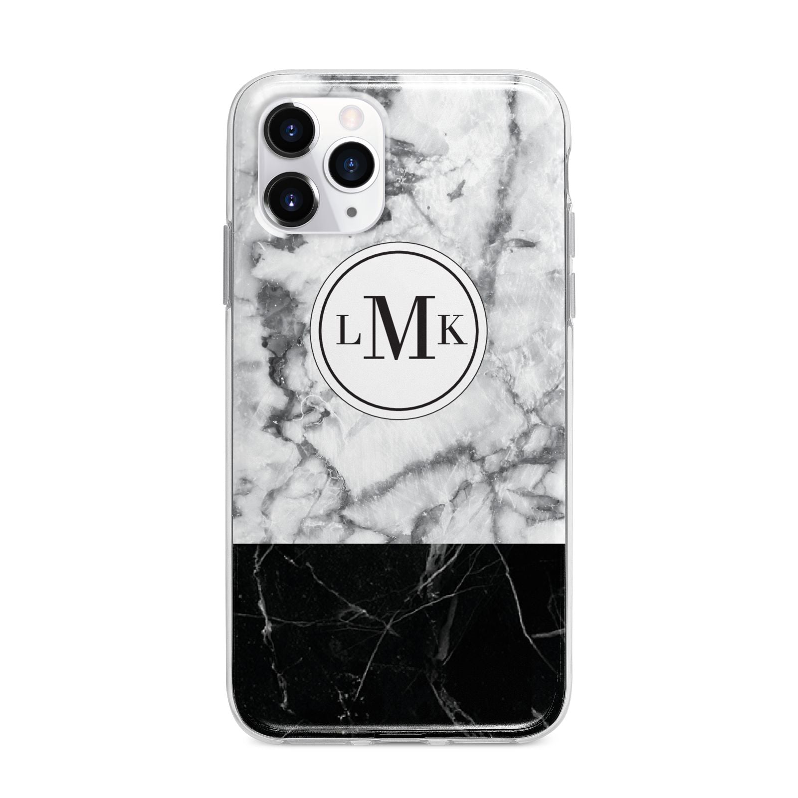 Geometric Marble Initials Personalised Apple iPhone 11 Pro Max in Silver with Bumper Case