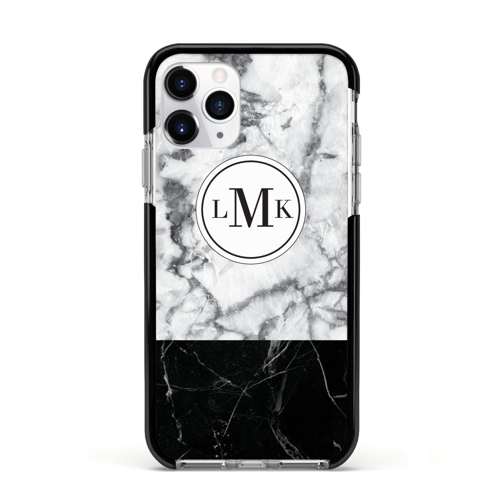 Geometric Marble Initials Personalised Apple iPhone 11 Pro in Silver with Black Impact Case