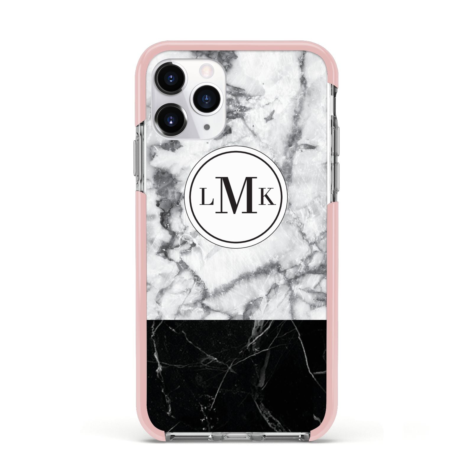 Geometric Marble Initials Personalised Apple iPhone 11 Pro in Silver with Pink Impact Case
