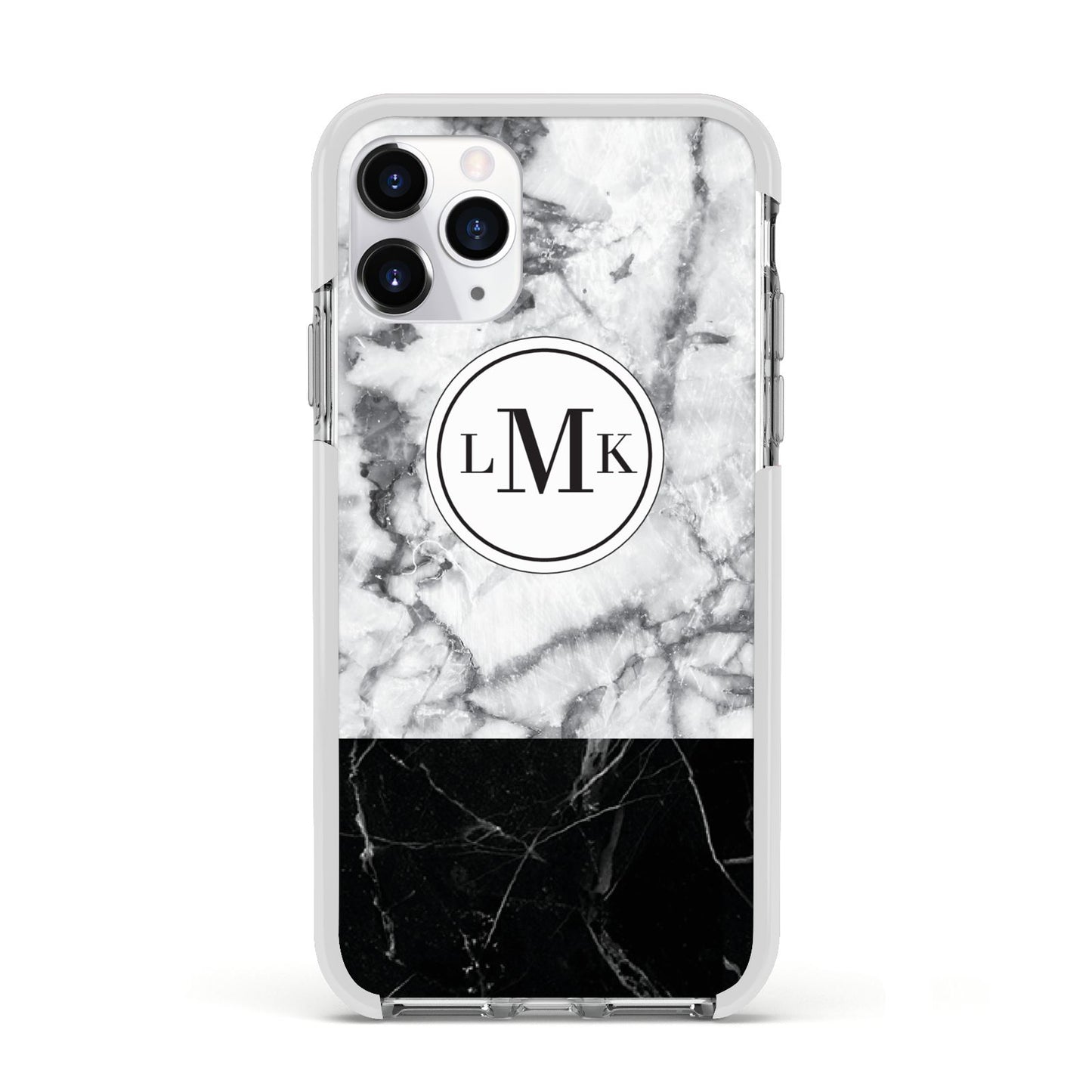 Geometric Marble Initials Personalised Apple iPhone 11 Pro in Silver with White Impact Case