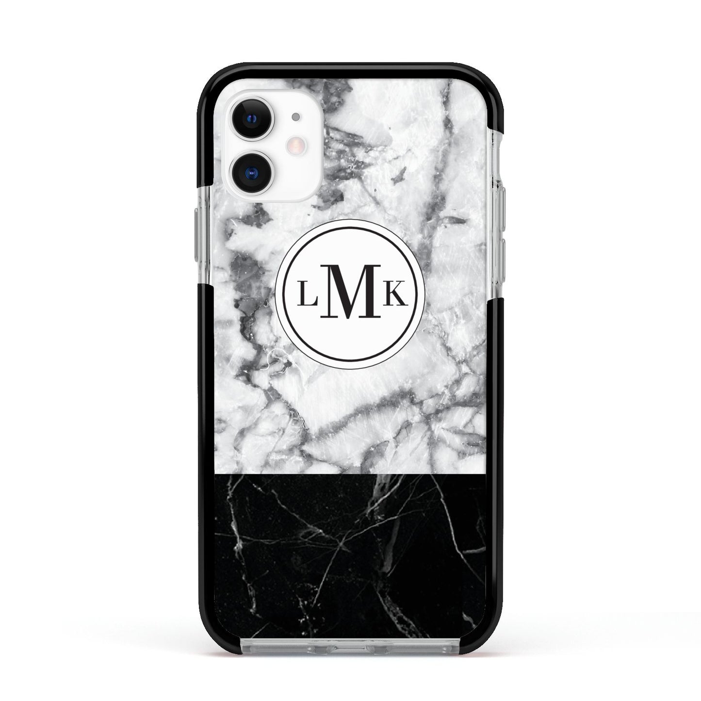 Geometric Marble Initials Personalised Apple iPhone 11 in White with Black Impact Case