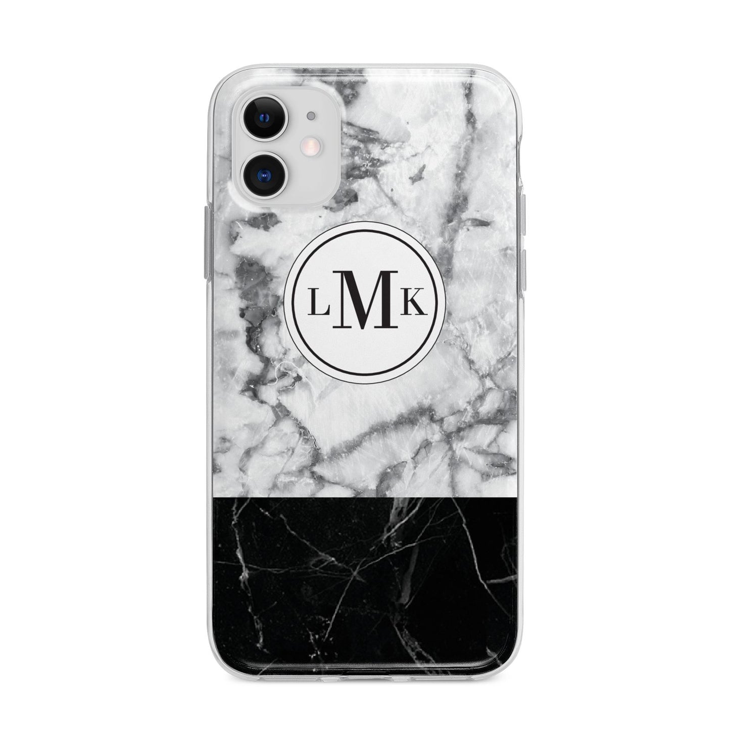 Geometric Marble Initials Personalised Apple iPhone 11 in White with Bumper Case